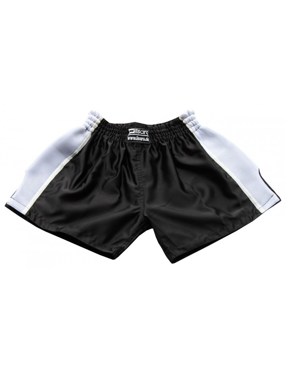 Thaiboxing Short, K-1 Shorts, Kickboxhose mit Satin Mesh in schwarz/weiß - 1