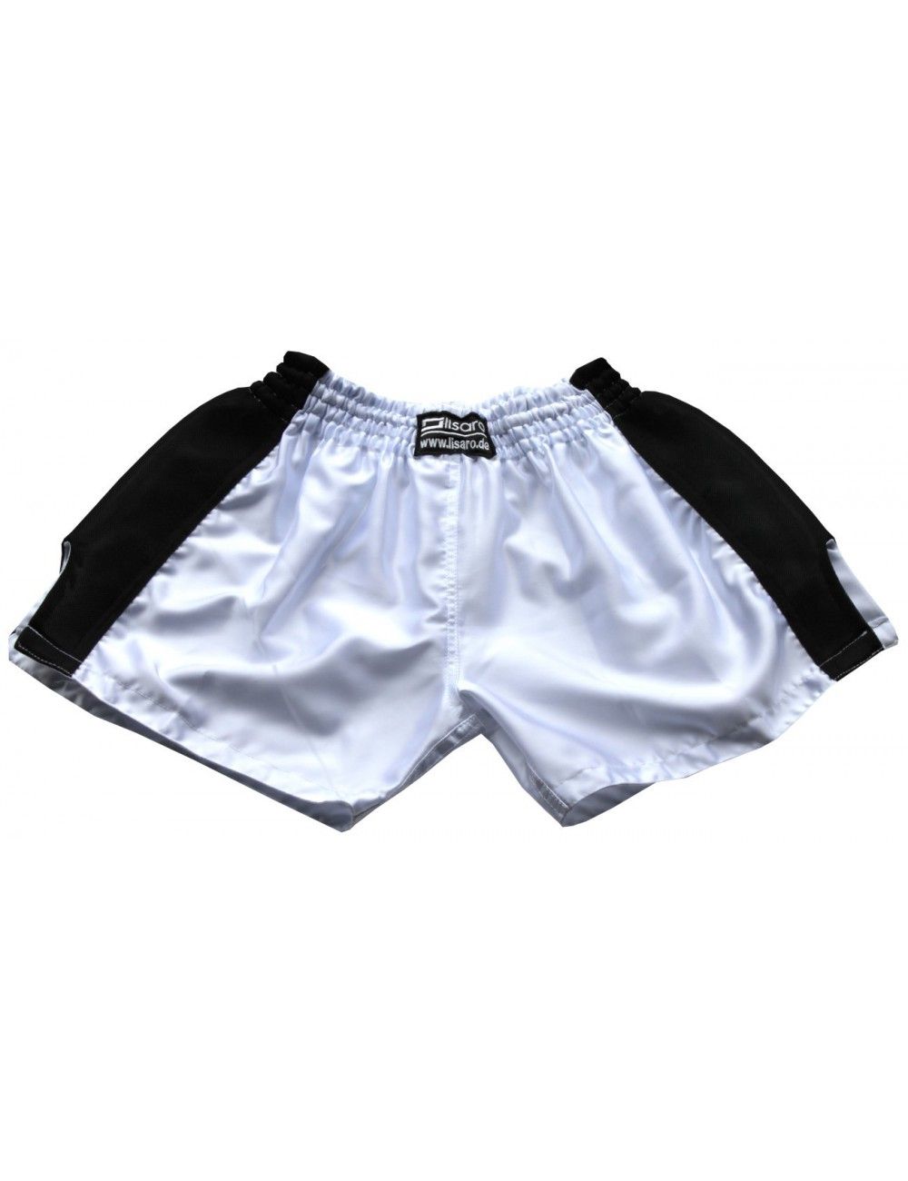 Thaiboxing Short, K-1 Shorts, Kickboxhose mit Satin Mesh in weiß/schwarz - 1
