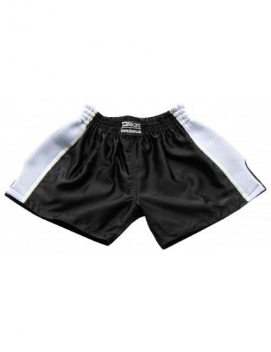Thaiboxing Short, K-1 Shorts, Kickboxhose mit Satin Mesh in weiß/schwarz - 3
