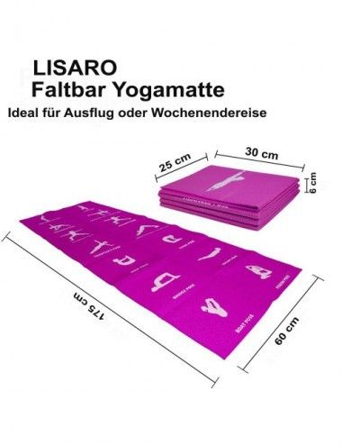 Lisaro Yogamate/Trainingsmatte - Faltbar & leicht tragbar | rutschfest & 4mm Dick - Ideal für Wochenendreisen, Ausflüge - 1
