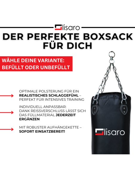 Profi Boxsack 120 cm Schwarz | Gefüllt & ungefüllt – Lisaro Sports